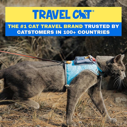Travel CAT The Pathfinder Cat Harness with GPS Tracker Pocket - Powered by Tractive Cat Harness Escape Proof - Walking Escape Proof Harness for Small, Large Cat, Kitten (Blue, Large)
