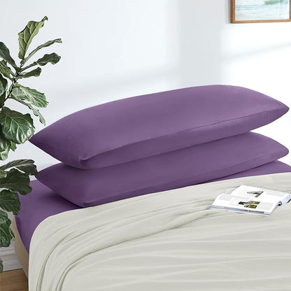 MILVOWOC 2Pcs Brushed Microfiber Body Pillowcases - 20 x 48 Inch, Purple Pillow Case Set Non Slip Envelope Pillow Cover with Moisture Absorption and Anti-Wrinkle Machine Washable