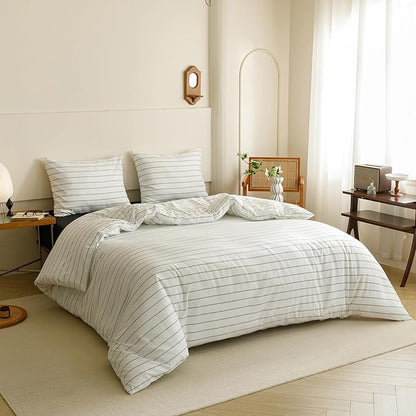 KAREVER White Black Stripes Comforter Cal King Striped Bedding Set 3 PCs Comforter Set California King Size Comforter (104x96 Inches) with 2 Pillowcases (26x36 inches)