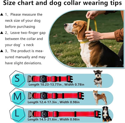 Air Tags Dog Collar, Waterproof Pet Collar with Air-Tag Chip for Apple Find My (iOS only) (Red, L)