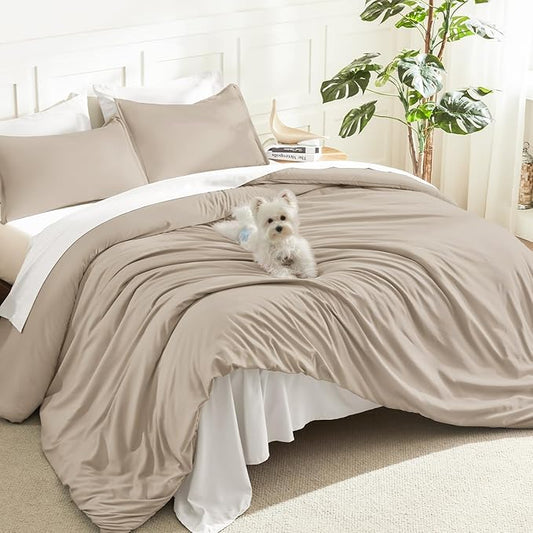Litanika Khaki Comforter Set King Size, 3 Pieces Solid Bedding Comforter Set, All Season Down Alternative Bed Set (104x90In Comforter & 2 Pillowcases)