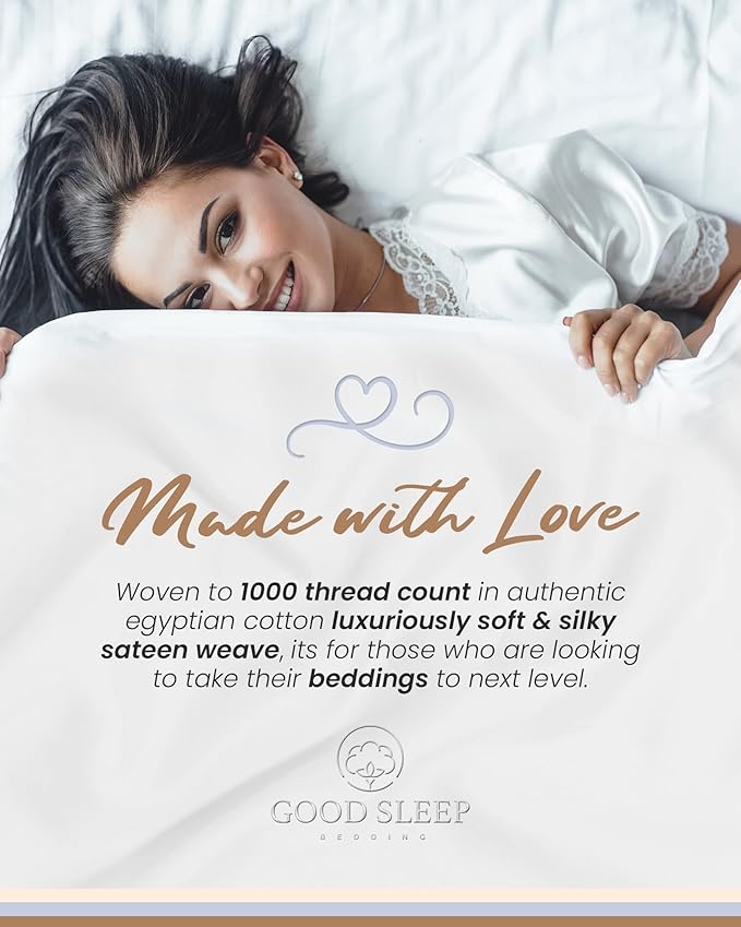 Good Sleep Bedding Twin XL Sheets - 100% Egyptian Cotton Bed Sheets, 4 Piece Twin XL Sheet Sets, Sateen Weave, Twin XL Sheets College Dorm Fits Upto 16"- White Twin XL