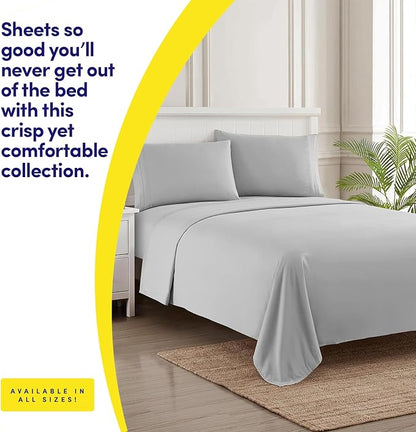 1500 Supreme Collection Twin Sheet Sets Light Gray Silver - 3 Piece Bed Sheets and Pillowcase Set for Twin Mattress - Extra Soft, Elastic Corner Straps, Deep Pocket Sheets, Twin Light Gray Silver