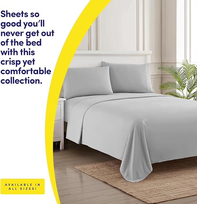 1500 Supreme Collection Extra Soft Split King Sheets Set, Silver - Luxury Bed Sheets Set with Deep Pocket Wrinkle Free Bedding, Over 40 Colors, Split King Size, Silver