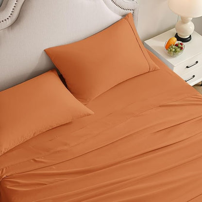 Twin Sheets Set, 3 Pieces Hotel Luxury Soft Microfiber Bed Sheets Set, Up to 16" Deep Pockets, Oeko-Tex Sheets with Elastic, Breathable, Wrinkle Free (Pumpkin Orange, Twin)