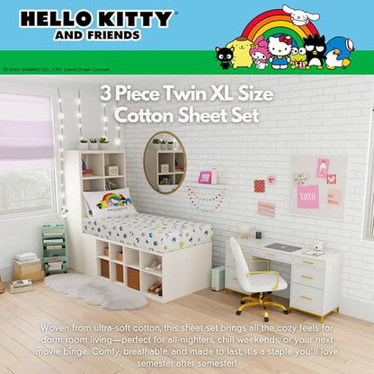 Collectibles Hello Kitty & Friends Bedding Super Soft Cotton 3 Piece Twin XL Sheet Set, College Dorm Essentials, (Officially Licensed Product) by Franco