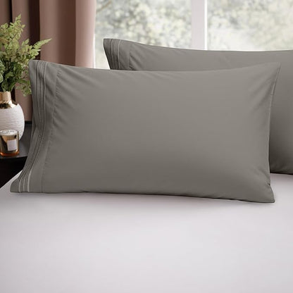 Elegant Comfort Luxury Ultra-Soft 2-Piece Pillowcase Set - 1500 Premium Hotel Quality Microfiber Double Brushed - Wrinkle Resistant, Standard/Queen, Grey
