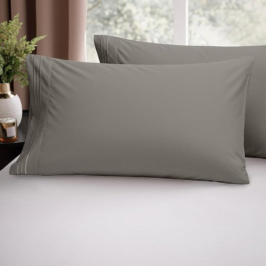 Elegant Comfort Luxury Ultra-Soft 2-Piece Pillowcase Set - 1500 Premium Hotel Quality Microfiber Double Brushed - Wrinkle Resistant, Standard/Queen, Grey