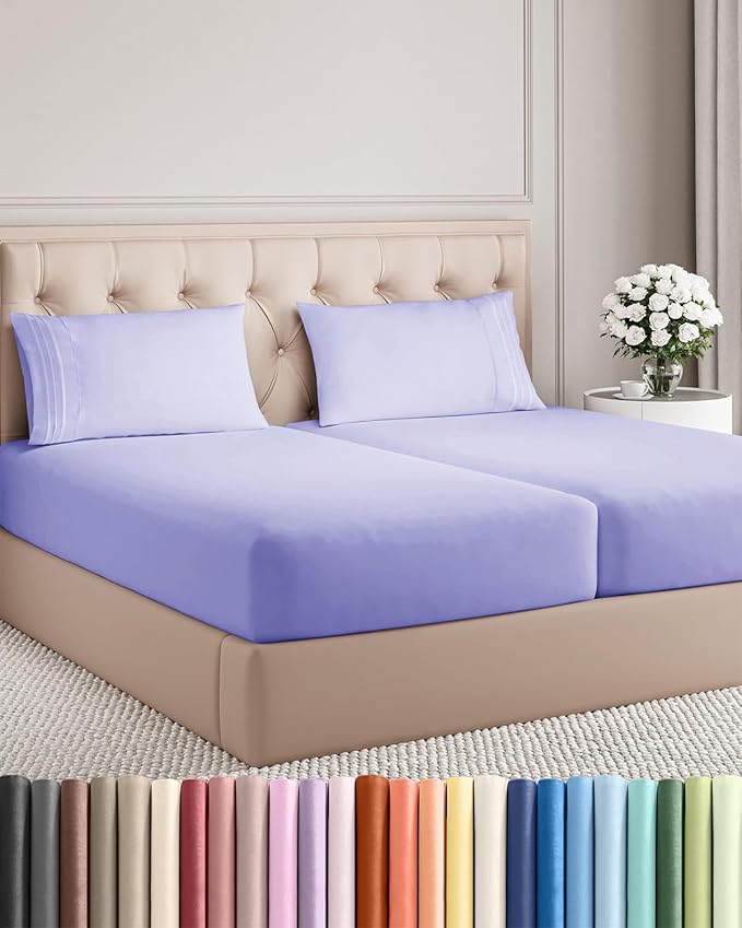 Split King Size 5 Piece Sheet Set - Comfy Breathable & Cooling Bed Sheets Set - Hotel Luxury Bedding for Women, Men, Kids, Teens, Boys & Girls - Deep Pockets, Soft, Wrinkle Free - Oeko-Tex - Lavender