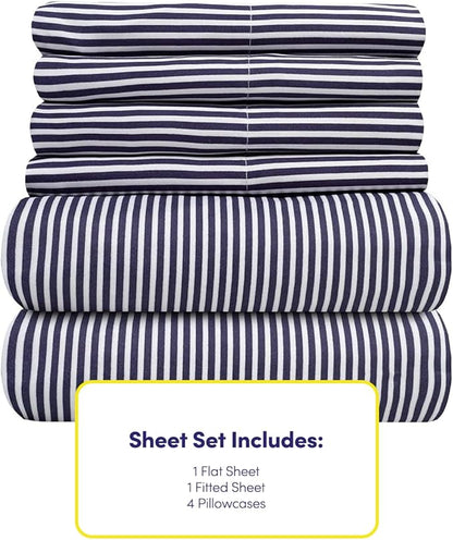 Cal King Size Bed Sheets - 6 Piece 1500 Supreme Deluxe Collection Deep Pocket Ultra Soft California King Sheet Set Bedding - 2 Extra Pillow Cases, California King, Classic Stripe Navy