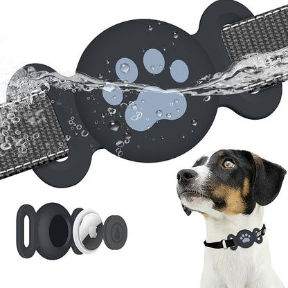 Waterproof Collar Holder Compatible with Airtag Gen 2/ Gen 1, Protective Anti-Lost Dog Collar for GPS Tracker, Silicone Cat Collar Holder for Pets (Black), Medium