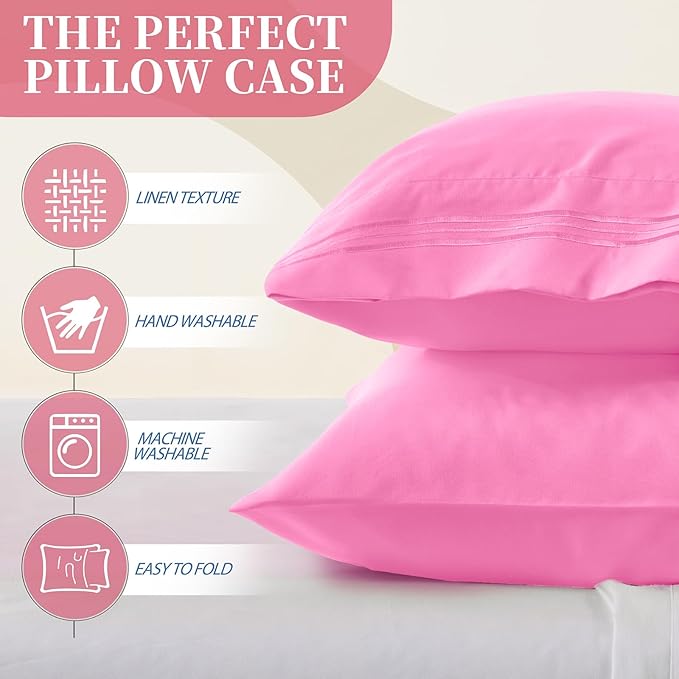 Vonty 2 Pack King Pillow Cases - 20x40 Inch, 1800 Thread Count Microfiber Pillowcases King Size Pink Pillow Cases Luxury & Soft Embroidered Bed Pillow Covers with Envelope Closure