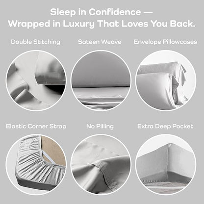 Olive + Crate Tencel Lyocell Eucalyptus Split King Sheets for Adjustable Bed - Cooling Tencel Sheets for Hot Sleepers with 16 Inch Deep Pocket Fit - Gray Mist, 5-Piece Set