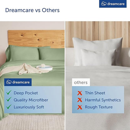 DREAMCARE King Size Sheets Set – 4 pcs Cooling Sheets – up to 21” Deep Pocket King Sheet Set – Hotel Luxury Sheets & Pillowcases – Superior Softness 100% Microfiber with Side Pocket - Sage Green