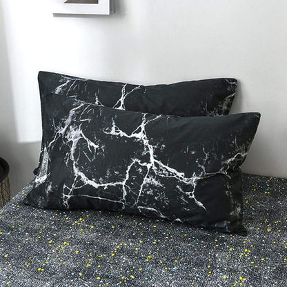 CLOTHKNOW Black White King Size Comforter Set 3Pcs Marble Bedding Comforter Sets All Season Black Comforter Abstract Comforter with 2 x Pillow Cases