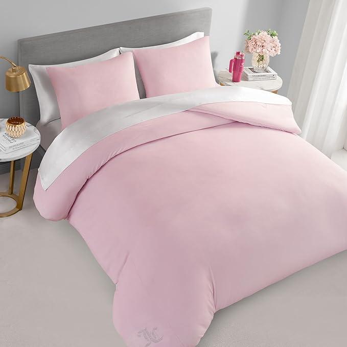 Juicy Couture Marshmallow Pink Velour Full/Queen Comforter Set - 3 Piece Luxury Bedding Ensemble