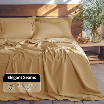 LBRO2M 100% Pure Linen Sheet Set Deep Pocket Up to 16" Bed Sheets Sets, Natural Flax Beddings Soft, Breathable, Comfortable for All Seasons 6 Pcs Sheet Set Full Size, Rust