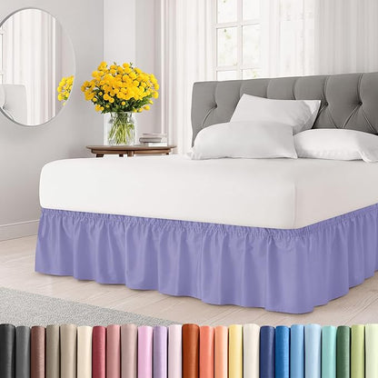 Wrap Around Dust Ruffle Bed Skirt - Lavender - Twin/Twin XL Size Beds with 15 Inch Drop - Easy Fit Elastic Strap- Adjustable Pleated Bedskirt w/Brushed Fabric Wrinkle Free - Women, Men, Kids & Teens