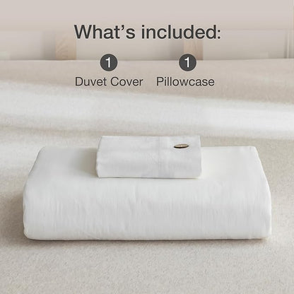 JELLYMONI Cotton Duvet Cover Twin XL Size - Bright White Comforter Cover with Button 100% Washed Cotton 2PCS Breathable Soft Solid Bedding Set Duvet Cover 66×92in & 1 Pillowcase (NO Comforter)