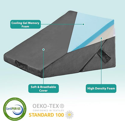 Wedge Pillow for Sleeping, Adjustable 9&12 Inch Foldable Bed Wedge Pillow Set, Orthopedic Memory Foam Triangle Pillows Wedge, 7-in-1 Elevated Pillows for Leg and Back Support, Velvet