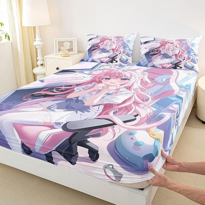 Erosebridal Kawaii Japanese Girl Fitted Sheet for Boys Girls Kids Cartoon Anime Twin Bed Sheets,Girls Gamer Sheets 3D Japanese Style Bedding Sets, No Top Sheet