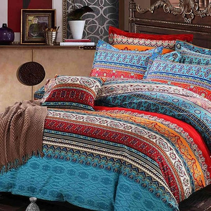 Bohemian King Comforter Set Soft Chic 3 Pieces Bedding Comforter Set Lightweight Exotic Red Teal Boho Mandala Colorful Vintage Comforter Bed Set for All Seasons