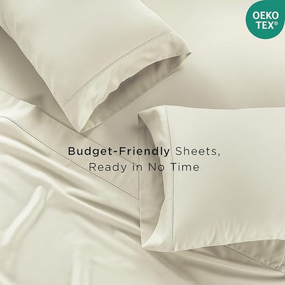 Threadmill Cotton Queen Sheet Set | 100% Cotton Sheets for Queen Size Bed | Solid Sateen Queen Bed Sheets Set with 16” Deep Pocket | Soft Breathable 4-Piece Cooling Bedding Sheet Set | Ivory