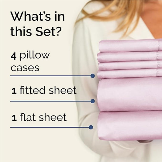 King 6 Piece Sheet Set - Comfy Breathable & Cooling - Ultra-Soft Hotel Luxury Bedding Set with 8-16 Inch Deep Pockets - 1 Flat & 1 Fitted Sheet & 4 Pillowcases - Wrinkle Free & Easy Care - Light Pink