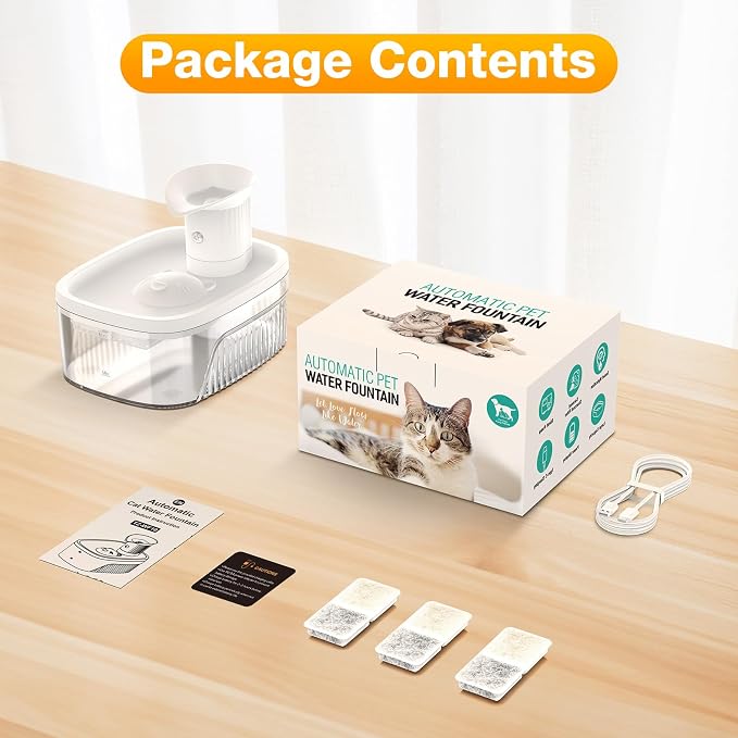 Cat Water Fountain, 85oz/2.5L Large Capacity Cordless Cat Water Fountain | Smart Motion Sensor & Timer Flow,3 Filter Cartridges, Wireless Pet Water Fountains for Cats Indoor (White)