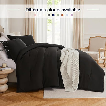 Oversized Queen Comforter Sets Black,3PCS Soft Lightweight Breathable Bedding Comforter Sets for All Season, Queen XL(98''×98'' Comforter & 2 Pillowcases)