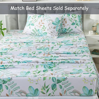 FADFAY Botanical Duvet Cover Sets King/Cal King Size 100% Cotton Teal Green Leaves Patterned Comforter Cover Aesthetic Bedding for All Season Soft Crisp Modern Bed Cover with Zipper 3 Pcs, King