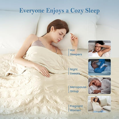 Cozy Bliss Cooling Comforter Seersucker Plaid Twin Size, Q-Max 0.45 Lightweight Cooling Blanket, Breathable Silk Smooth Summer Bedding Quilt for Hot Sleepers Night Sweats Khaki