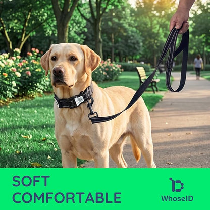 Airtag Dog Collar and Leash Set,Reflective Ultra-Durable Nylon Padded With QR Buckle & IP68 Waterproof Air Tag Holder Compatible for Apple AirTag, Comfortable for Small Medium Large Dogs (Black Set,S)