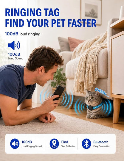 GPS Cat Tracker Collar (iOS & Android) - Real-Time Activity Tracking Blue | No Subscription Smart Pet Finder Tag, Works with Google Find Hub & Apple Find My App for Keys, Kitten Items