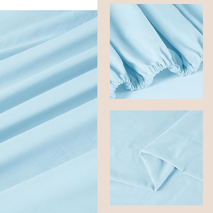 ROSE&RISY Baby Blue Sheets Twin Sheet Set, Pre-Washed Brushed Cotton-Like Microfiber, 3 Pcs Soft Breathable Sheet Set Twin,Fade Resistant, Includes 1 Fitted, 1 Flat, 1 Pillowcases (Baby Blue, Twin)