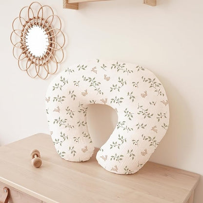 Konssy Muslin Nursing Pillow Covers, Soft and Cute Nursing Covers for Breastfeeding Pillows, Ideal for Newborn Baby Boys and Girls (Fog Green, Sprout) - 2 Pack