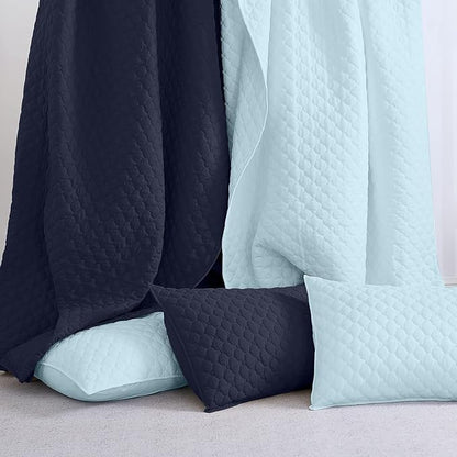HORIMOTE HOME Quilt Twin Size Aqua Blue, Lightweight Quilt for Summer Ultra-Soft Microfiber Modern Style Quilted Clouds Pattern Bedspread Quit Set 2 Pieces (1 Quilt and 1 Pillow Sham)