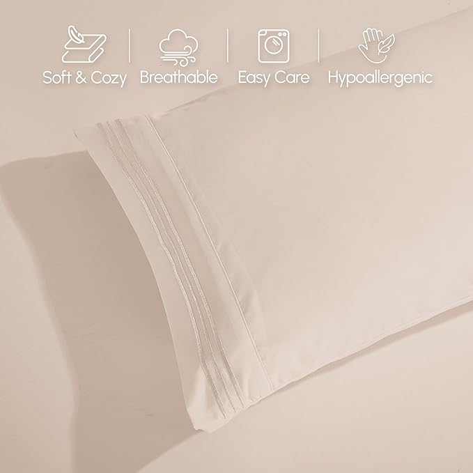 Elegant Comfort Luxurious 1500 Premium Hotel Quality Microfiber 4-Piece Sheet Set, 18-24 Inches Deep - Extra Deep Pocket Sheets - Ultra Soft 4PC Deep Pocket Sheets, Queen, Cream