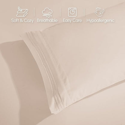 Elegant Comfort Luxurious 1500 Premium Hotel Quality Microfiber Three Line Embroidered Softest 4-Piece Bed Sheet Set, Wrinkle and Fade Resistant, RV Short Queen, Cream