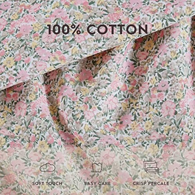 Laura Ashley - Standard Pillowcase Set, Breathable Percale Cotton Bedding, Crisp & Cool for Year Round Use, Coquette Room Decor (Loveston Pink, 2 Piece)
