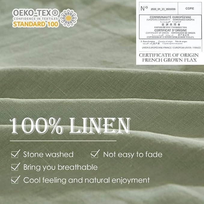 Simple&Opulence 100% Linen Euro Sham Covers with Ruffle, 26x26 Inch Pillow Covers Set of 2, Euro Pillow Shams for Bed Couch French Home Decor Luxury and Breathable Square Pillow Cases, Sage Green