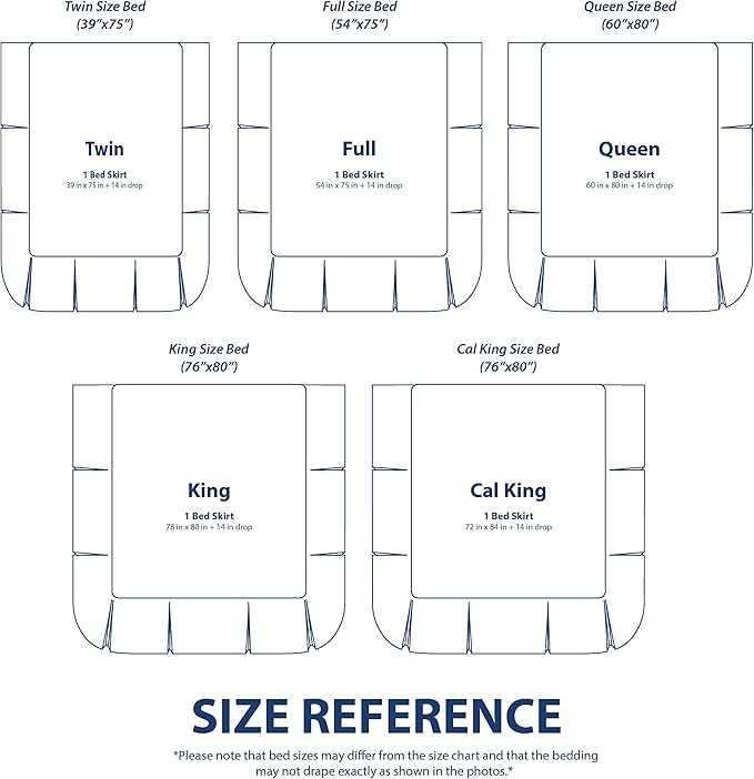 Cathay Home Double Brushed Microfiber Pleated Easy Fit Bed Skirt, Ultra Soft, Fade and Wrinkle Resistant - Navy, California King
