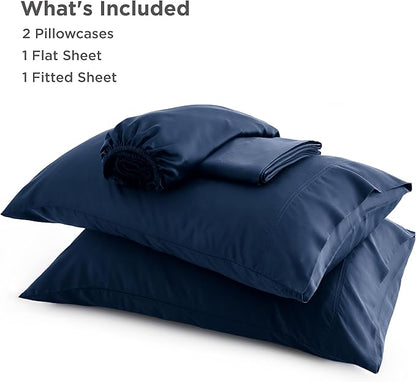 Bedsure California King Sheet Sets, Cooling Sheets for Hot Sleepers, Rayon Derived from Bamboo, PureWoven, Breathable & Soft, Deep Pocket Up to 16 Inches, Hotel Luxury Silky Bedding, Navy