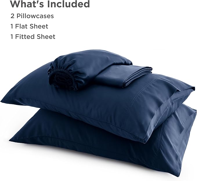 Bedsure King Size Sheets Set, Cooling Sheets for Hot Sleepers, Rayon Derived from Bamboo, PureWoven, Breathable & Soft, Deep Pocket Up to 16 Inches, Hotel Luxury Silky Bedding, Navy