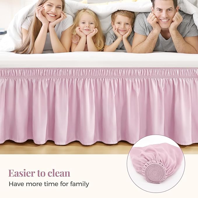 RIMELA Baby Purple Bed Skirt King Size 15 Inch Drop, Elastic Bed Skirting for Bed Base and Frame, Bedding Dust Ruffle Easy to Install, Lightweight Wrap Around Adjustable Bedskirt