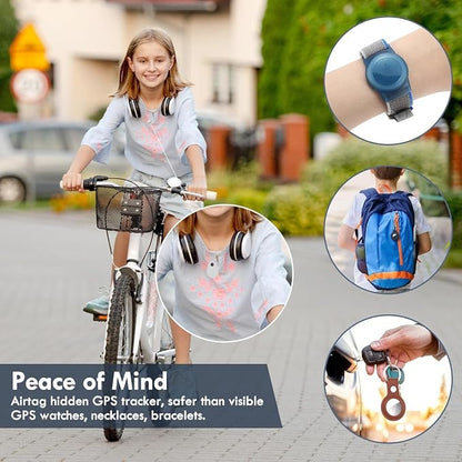 Holder for Kids Baby Toddler Hidden 2 Pack GPS Tracker Case, Anti-Removal Silicone Case with Safety Pins, Suitable for Children, Elderly, Pets, Backpack, Luggage (White+Blue)