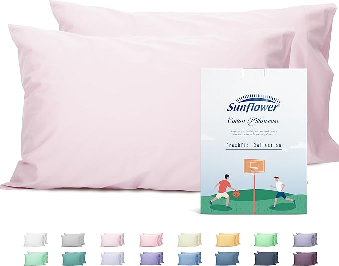 Sunflower King Pillowcases Set of 2, 100% Cotton King Pillow Cases 2, 20×40 inches Light Pink, Soft and Breathable