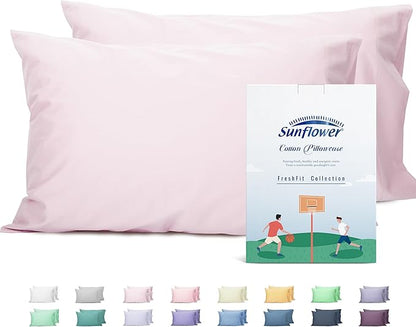 Sunflower Queen Pillowcases Set of 2, 100% Cotton Queen Pillow Cases 2, 20×30 inches Light Pink, Soft and Breathable