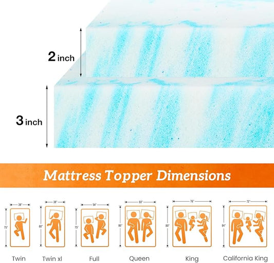 Sweetcrispy Mattress Topper California King, 3 Inch Thick Memory Foam Gel Infused Cooling Toppers Pad for Bed, Sleeper Sofa, RV, Camper, CertiPUR US Certified, Ventilated and Breathable