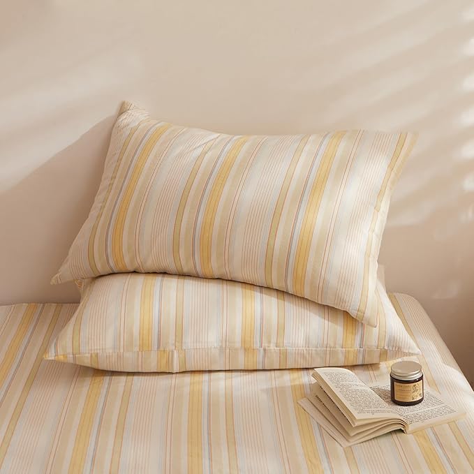 HighBuy Striped Comforter Set Twin XL,Yellow Striped Comforter Teen Boys Lightweight Soft Bedding Sets Vintage Stripes Pattern Comforter Set 3 Pieces,Fluffy Bedding with 2 Pillowcases